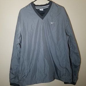 NIKE Gray Long Sleeve Windbreaker Pullover V Neck Jacket Size L 100% Polyester